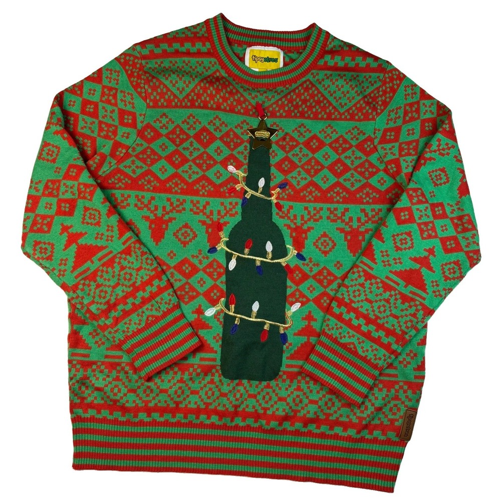 Tipsy Elves Ugly Christmas Sweater Men's XXL Bottle Opener Tree Funny Holiday 2X